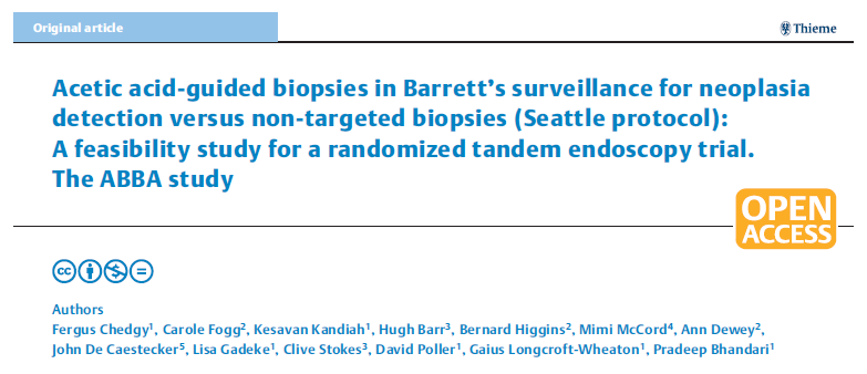Acetic acid-guided biopsies in Barrett’s surveillance for neoplasia detection versus non-targeted biopsies (Seattle protocol): A feasibility study for a randomized tandem endoscopy trial. The ABBA study