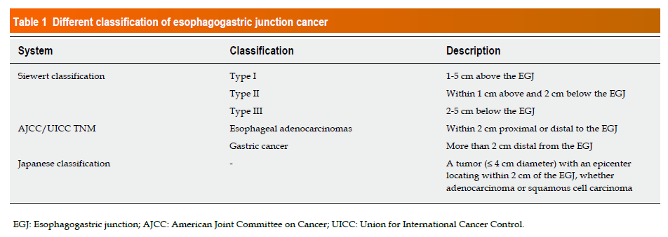 Clasificación del cáncer de la union esofagogastrica