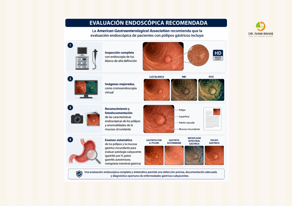 Evaluación endoscópica recomendada para pólipos gástricos