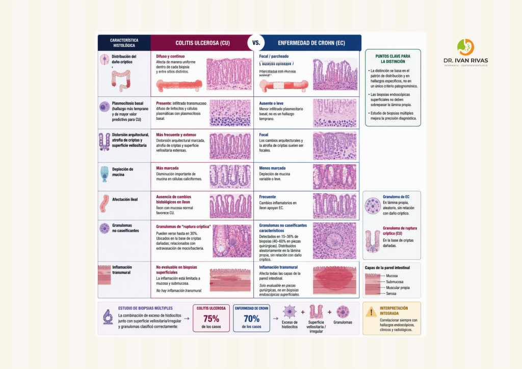 Diagnóstico diferencial histopatológico entre colitis ulcerosa y enfermedad de Crohn